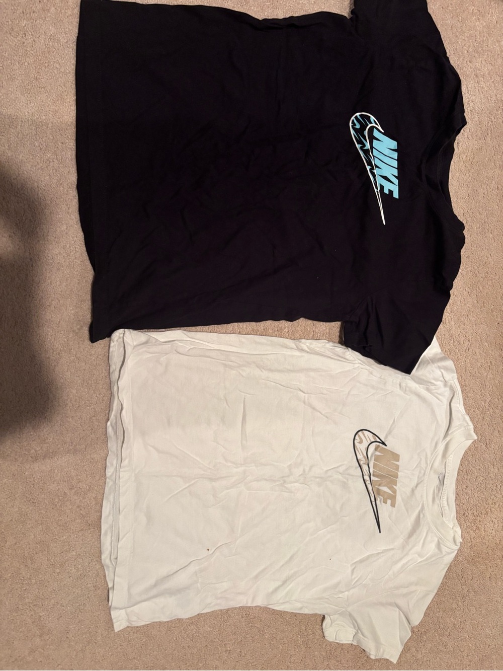 Nike Short Sleeve Logo Tees in Black & White with Blue and Gold Accents